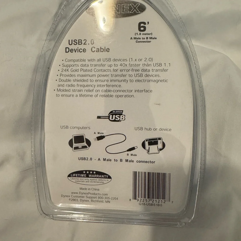 Dynex USB 2.0 Device Cable - Gold and Silver